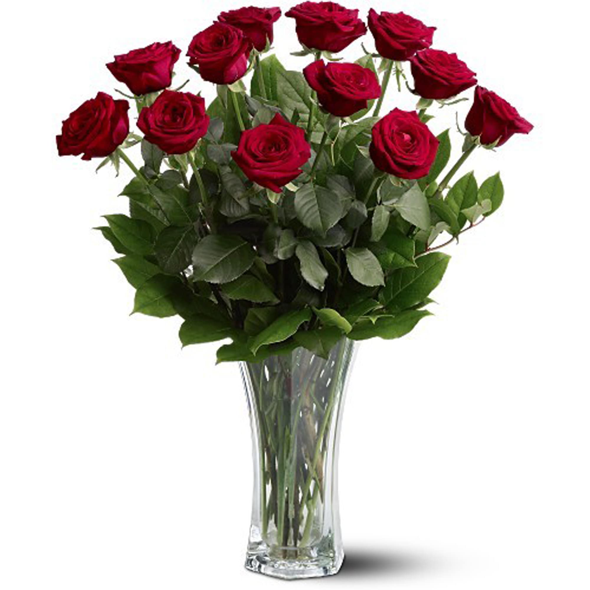 Dozen Red Roses in Crystal Vase